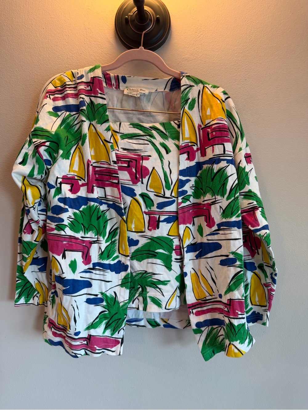 Vintage Christian Dior 2pc Top & Skirt Set Tropical  Coastal Cotton S
